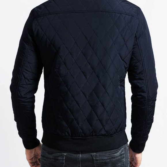 OLGYN Men's Quilted Navy Blue Bomber Jacket - Picture 2 of 4